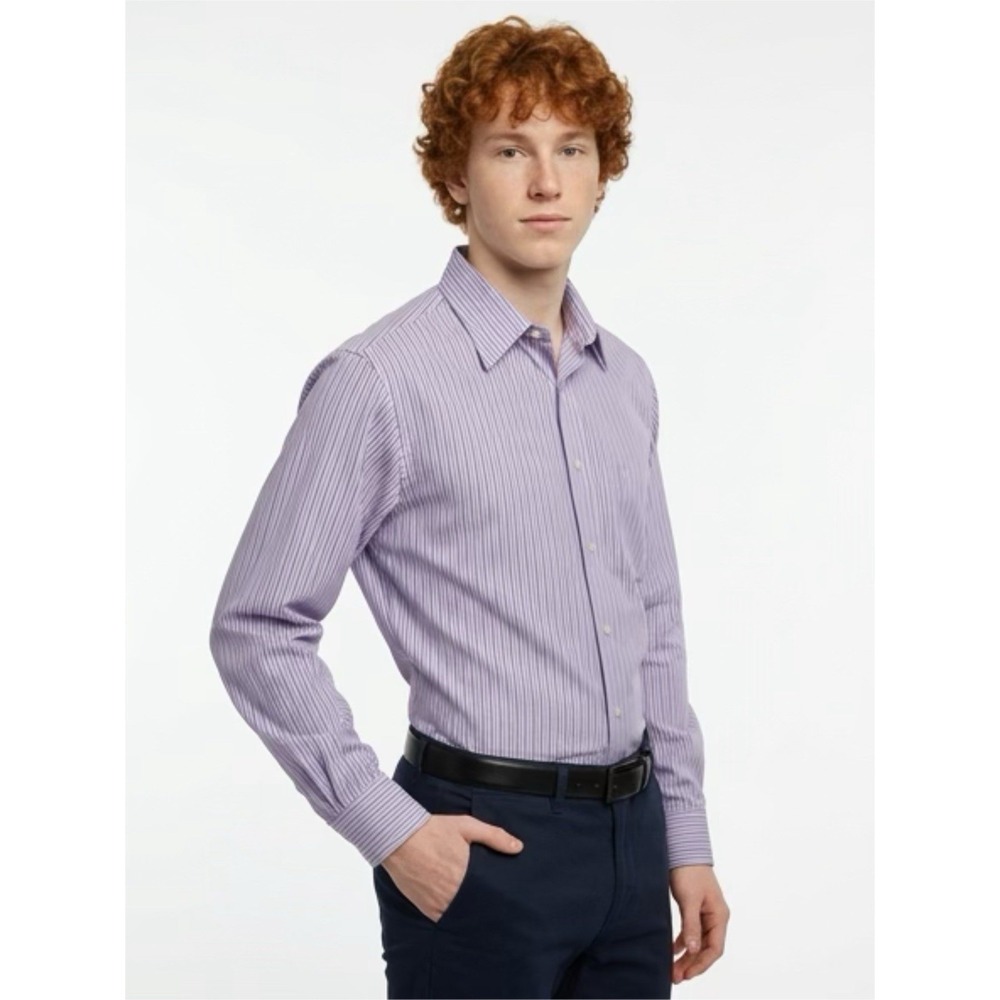 (…2)Joseph Abboud Men's Purple‎ White Black Stripe Cotton Dress Shirt 16-32/33